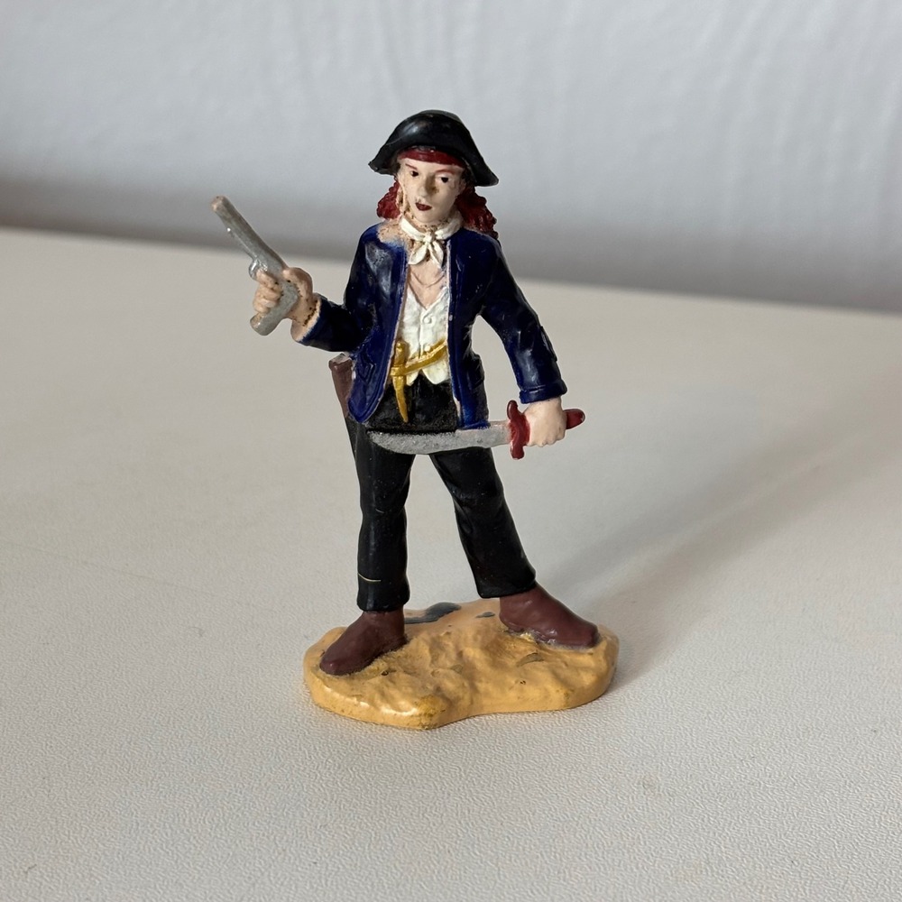 Safari Ltd Lady Pirate Miniature Figurine Blue Jacket Cutlass Pistol Toy 3.25in